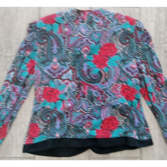 VTG Womens Floral All Over Print Button Up Long Sleeve Padded Shoulder Oriental - Picture 7 of 8